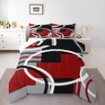 thumbnail image 2 of Erosebridal Black Red Gray Circle Bedding Queen Comforter Set, Abstract Striped Line Down Comforter Ultra Soft 3 Pieces, 2 of 8