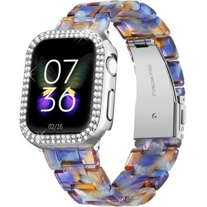 XIHAMA Resin Watch Bands for Apple Watch Band 40mm 41mm 44mm 45mm iWatch Watch Strap with Glitter Bling Protective Case Cover Wristband for Apple Watch Series 8 7 SE SE2 6 5 4