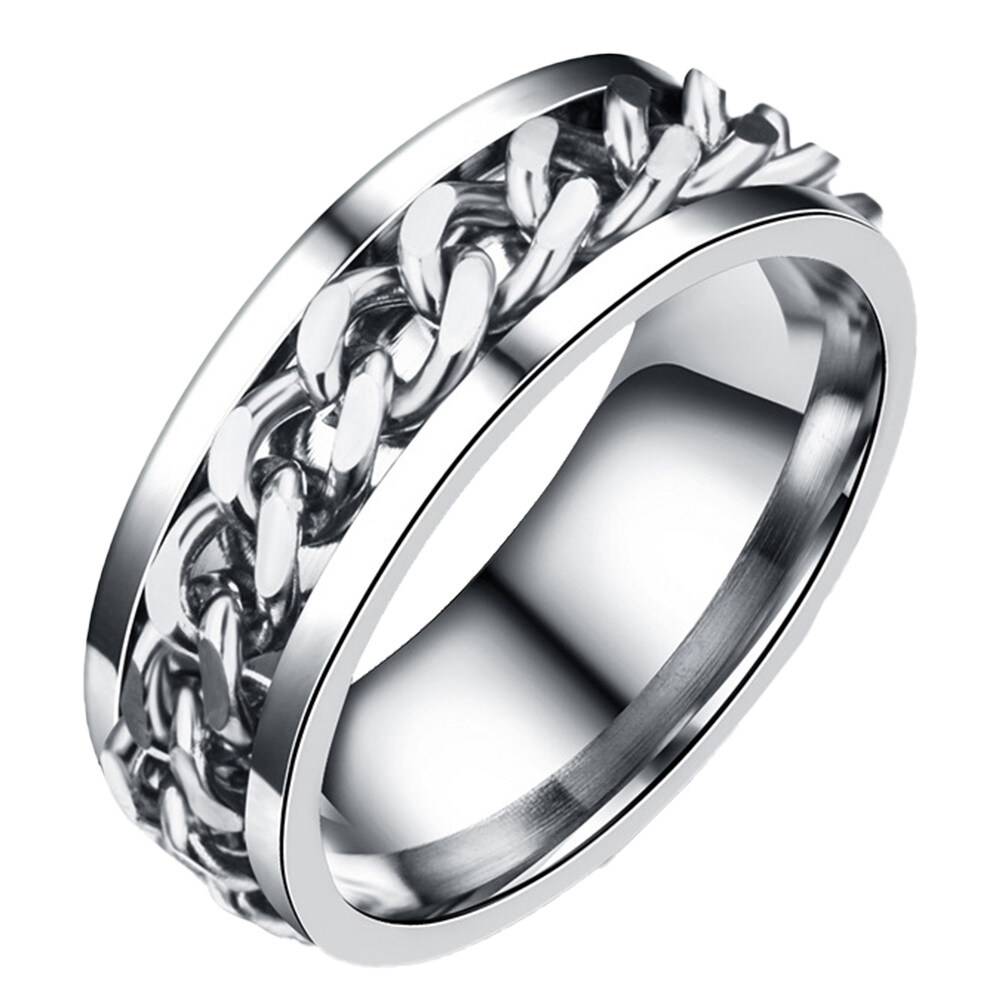Simple Ring Delicate Finger Ring Stainless Steel Jewelry Creative Ring Fashion Finger Ring for Man Boy Male (Steel Color With Box Size 10)