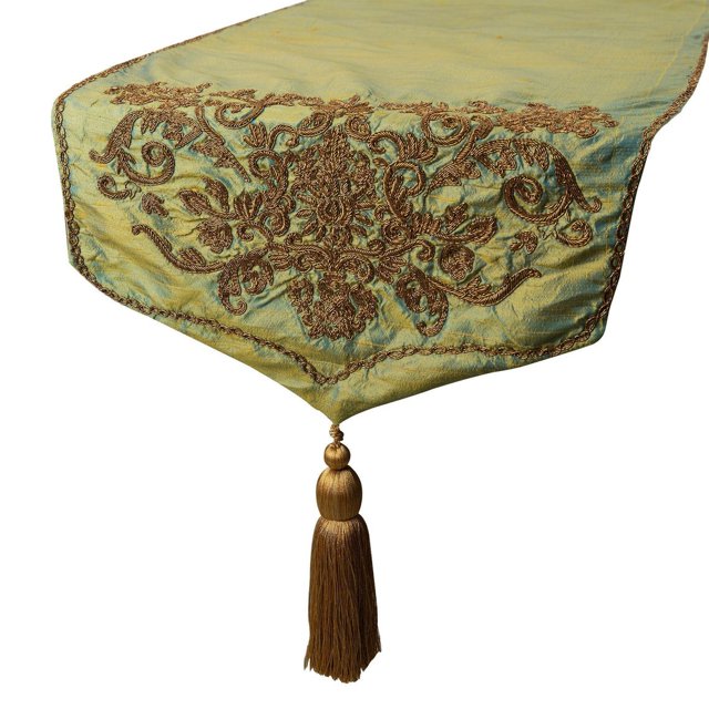 Le HomeCentric Zardozi & glands 14 x 108 po décoratif Table Runner - Or - Style victorien - Soie - Motif Damsak - Table Runner