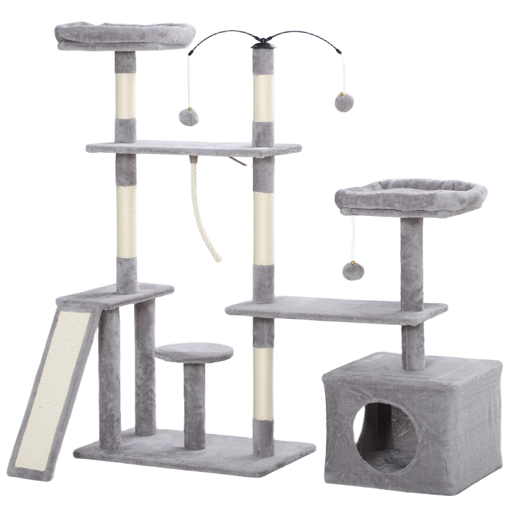 CoSoTower 53" Cat Tree, Cat Tower with Scratching Posts, Cat Condo, Beds, Platforms, Toy Balls for Indoor Cats, Light Grey