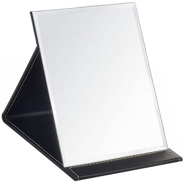 Miroir de Maquillage Pliable en Cuir PU avec Support Réglable pour un Usage Personnel, Voyage