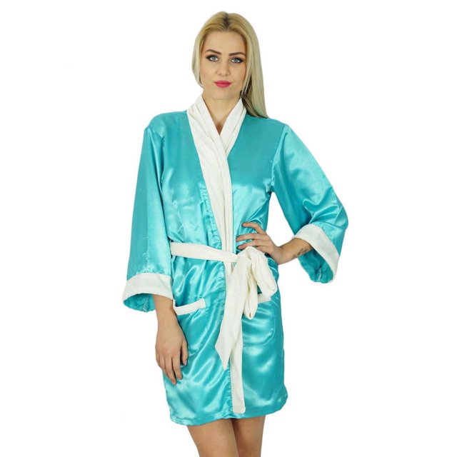Bimba Women Short Satin Robe Velvet Belt Getting Ready Bridesmaid Robe Coverup