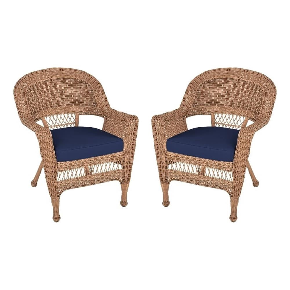 Jeco Chaise en Osier avec Coussin Bleu - Ensemble de 2, Miel