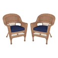 thumbnail image 1 of Jeco Chaise en Osier avec Coussin Bleu - Ensemble de 2, Miel, 1 of 9