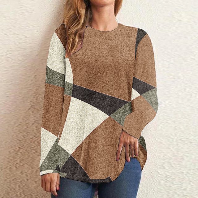 DPTALR T-Shirt/chemise à Manches Longues à Col Rond, Coupe Ample, Décontracté, Imprimé pour Femmes
