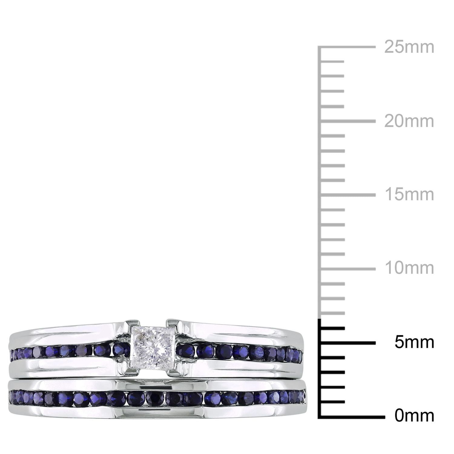 Ensemble nuptial Miabella avec diamants 1/6 CT poids total de taille princesse et saphir bleu synthétique en argent sterling