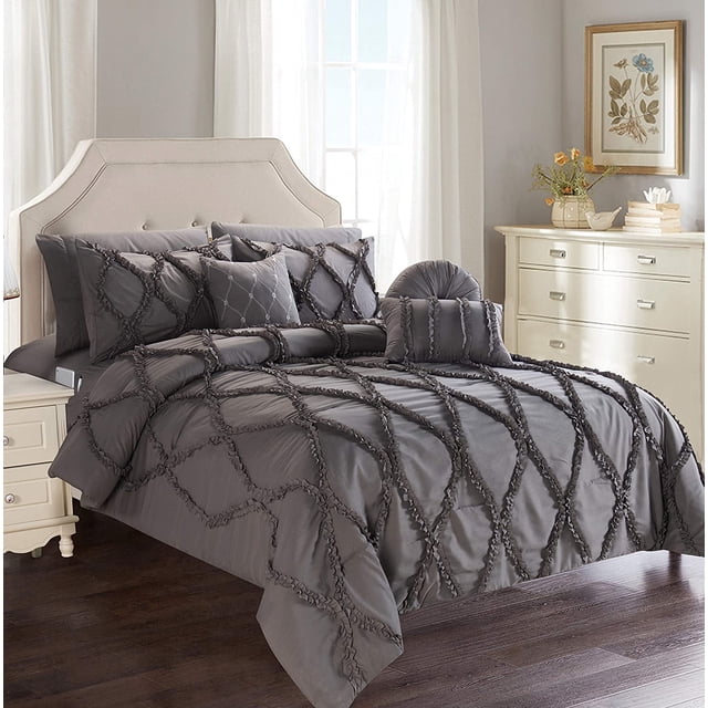 All Season 10-PIECE Bed in a Bag Infinity Collection Comforter Set Wrinkle Resistant Silky-Soft Includes Bed Sheet Set, Full/Queen, Gray