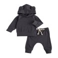 thumbnail image 2 of Newborn Baby 2-piece Long Sleeve Solid Color Hoodie and Pants Outfit Set, 2 of 7