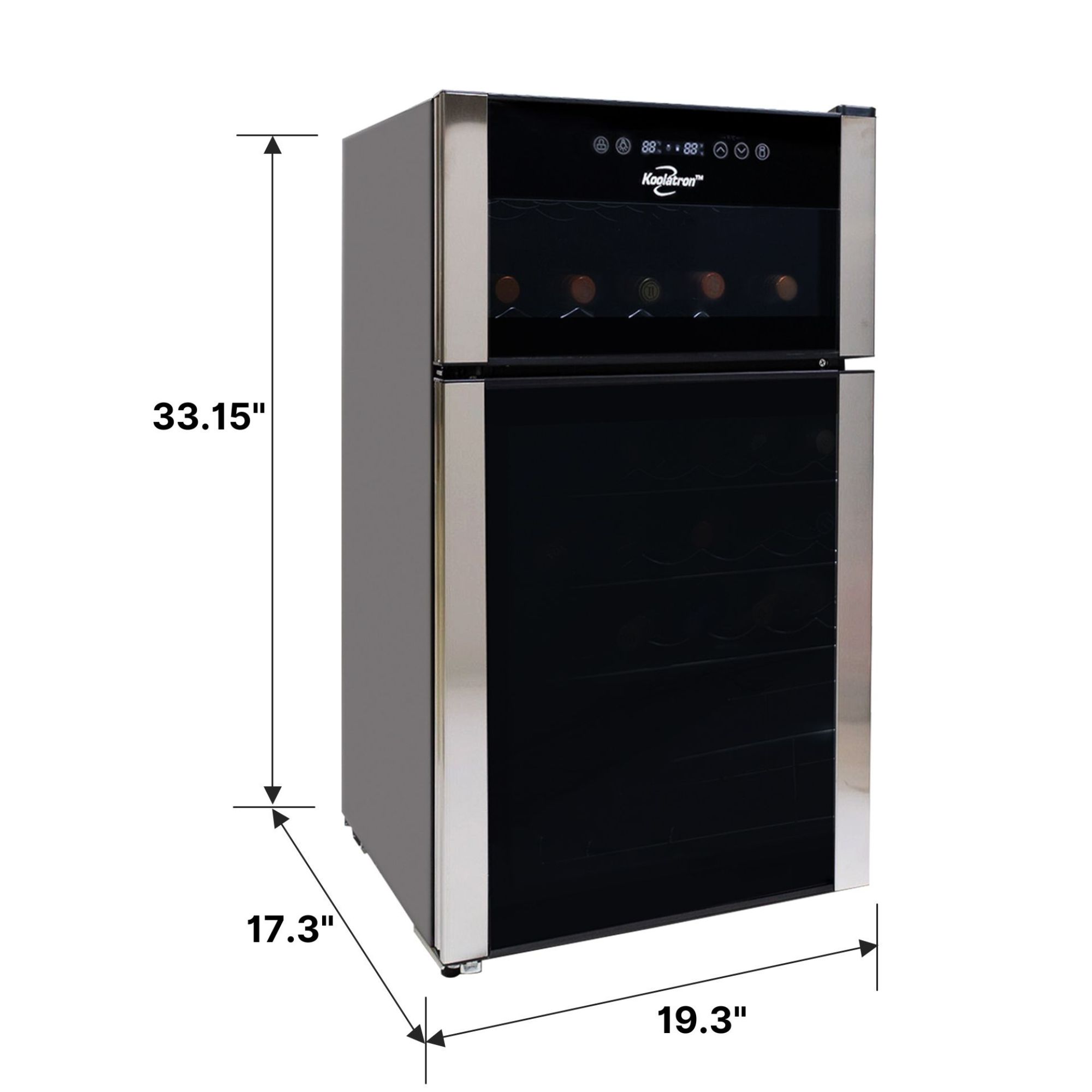 Koolatron 29 Bottle Dual Zone Wine Cooler, Black, 3 cu ft (86L) Compressor Wine Fridge, Freestanding Wine Cellar, Red, White, Sparkling Wine Storage in Home Bar, Kitchen, Apartment, Condo