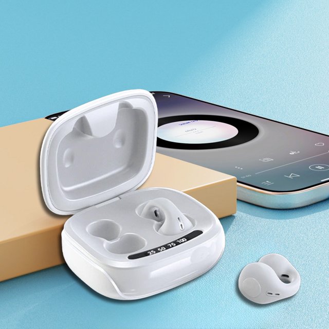Lunxisen 2 Pcs Clip On Bluetooth Earpiece Bone Conduction LED Display Long Battery Life for Music Calls Workout Running