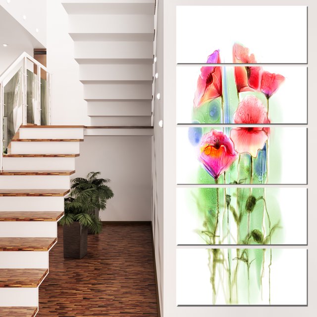Esquisse Aquarelle de Fleurs de Coquelicot Rouge - Grande Impression sur Toile Florale