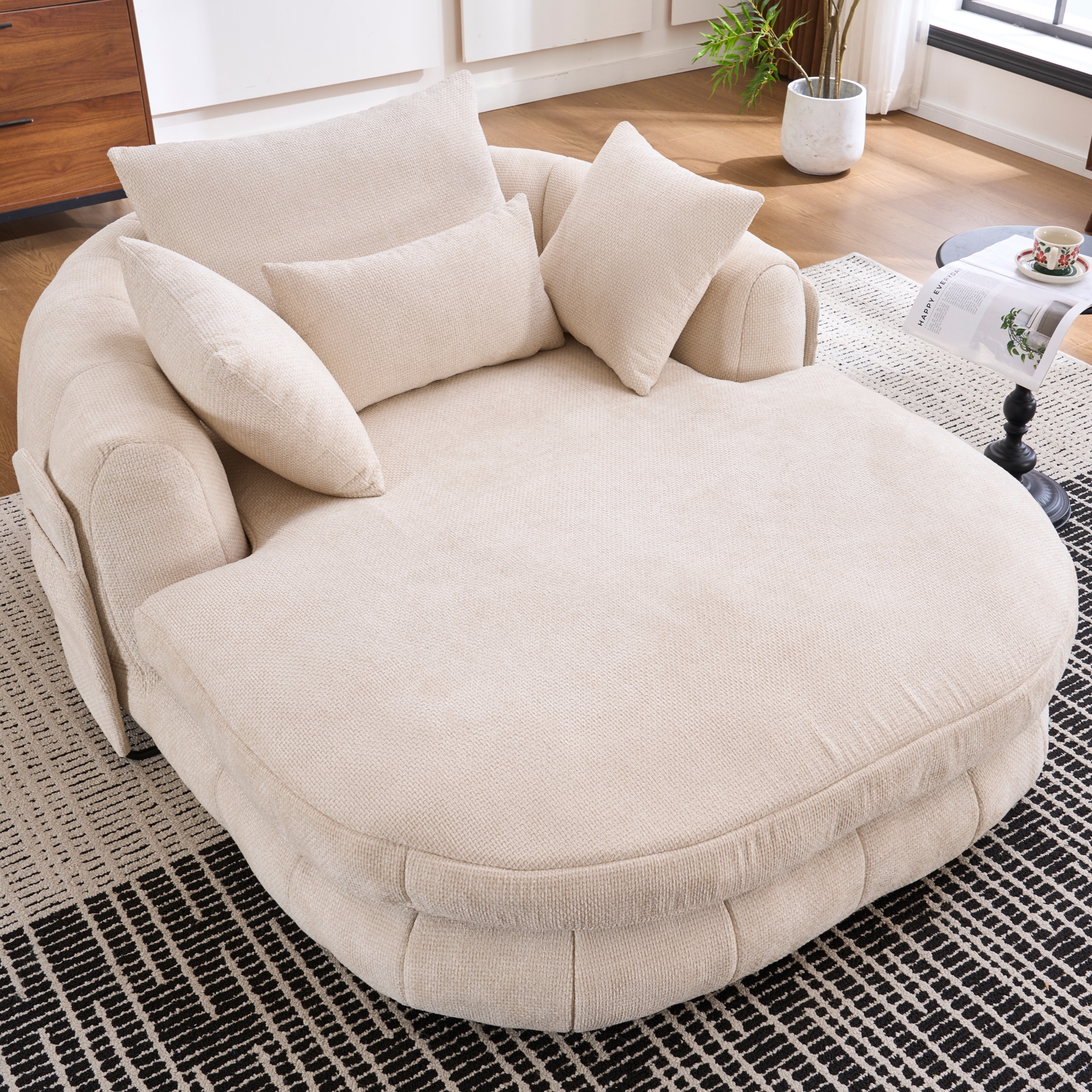 Chaise longue Noble House surdimensionnée, canapé-lit profond en chenille, beige