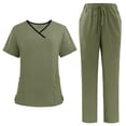 thumbnail image 3 of Ensemble de Sarrau Jogger 2 Pcs pour Femmes, Uniformes d'Infirmière Classiques et Tendance, Hauts à Manches Courtes à Encolure Croisée et Pantalons, Uniforme Médical, Vert Armée, TG, 3 of 3