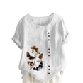 thumbnail image 2 of Pisexur Hauts pour Femmes en Coton et Lin Été Décontracté Imprimé Papillon Blouses Oversize Col Rond Tunique Ample Manches Courtes Hauts Chemises Grande Taille, 2 of 5