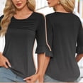 thumbnail image 2 of Plebaso Womens Summer Tops Ruffle 3/4 Length Sleeve Round Neck Shirts Pleated Casual Loose Tunic Blouses, 2 of 6