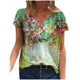 thumbnail image 1 of CEHVOM Mode Femme Grande Taille Imprimé Col en V Manches Courtes T-shirt Long Blouse, 1 of 6