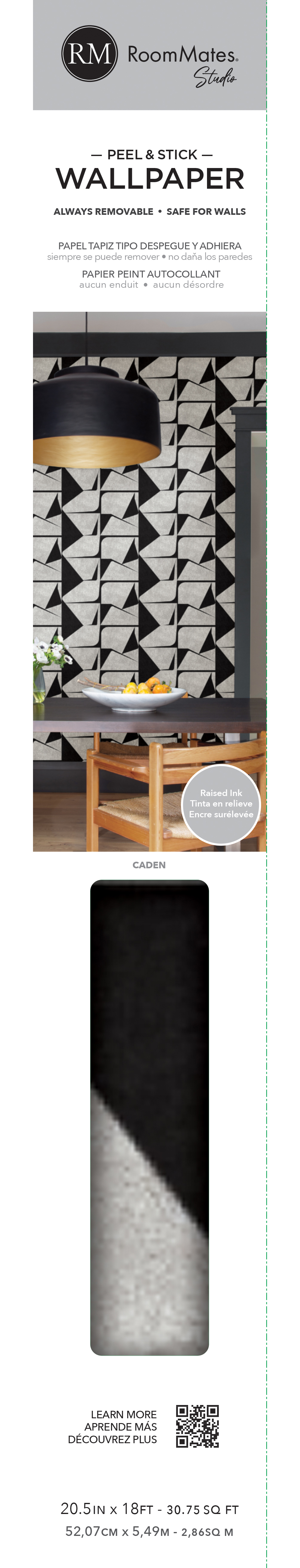 Roommates Studio Black Caden Peel and Stick Wallpaper 30.75 Sq. ft