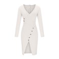 thumbnail image 4 of FcBaudy Robe à Manches Longues à Col en V, Robes d'Été pour Femmes, Robes pour Femmes Robe Décontractée Unie à Manches Longues à Col en V Mini Robe Robe Femme Robe, 4 of 8