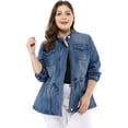 thumbnail image 1 of GRACE & GRANDEUR Women's Plus Size Stand Collar Zipper Denim Jacket, 1 of 6