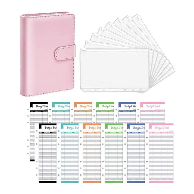 Wweixi PU Leather Notebook Binder with Clear Binder Budget Pockets, Pink, 1 Count