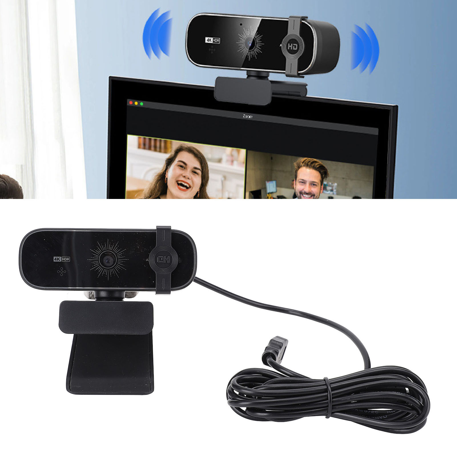 Webcam, Double Omnidirectional Microphones PC Webcam  for Work