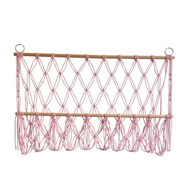 Abbracc Wall Hanging Net Plush Toy Net Handwoven Boho Macrame Stuffed Animal Hammock Pink