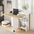 thumbnail image 3 of Folding Dining Table with Drop Leaf and 2 Storage Shelf, Collapsible Kitchen Dinner Table Extendable Office Desk, 3 of 9