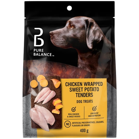 Gâteries pour chiens Bouchées de patates douces enrobées de poulet Pure Balance, 400 g