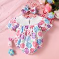 thumbnail image 4 of GPOECD Girls Short Sleeve Easter Cartoon Prints Romper Bodysuits Headbands Set Short Sleeve Rompers for Children Pink-E,6-12 Months, 4 of 6