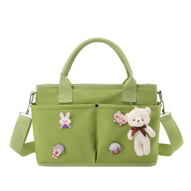 Diaper Bag For Infant Large Capacity Pockets Wrap Straps For Stroller Pendant Bear Brooch Infant Bottle Diaper Postpartum Infant Pack