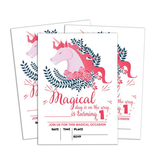 Darling Souvenir White Birthday Invitation Card Printable Fill or Write In Blank Invites Party Supplies Pack Of 28 5 x 7 Inches