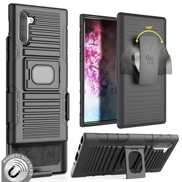 Étui avec Clip pour Galaxy Note 10, Nakedcellphone Étui Robuste Noire avec Support et Plaque de Montage Intégrée + [Étui de Ceinture] pour Téléphone Samsung Galaxy Note 10 (SM-N970, SM-N971)