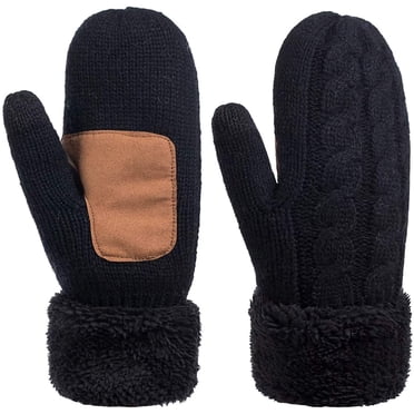 Winter Wool Mitten Gloves For Women, Warm Knit Touchscreen Thermal Cable Gloves With Thick Fleece Lining