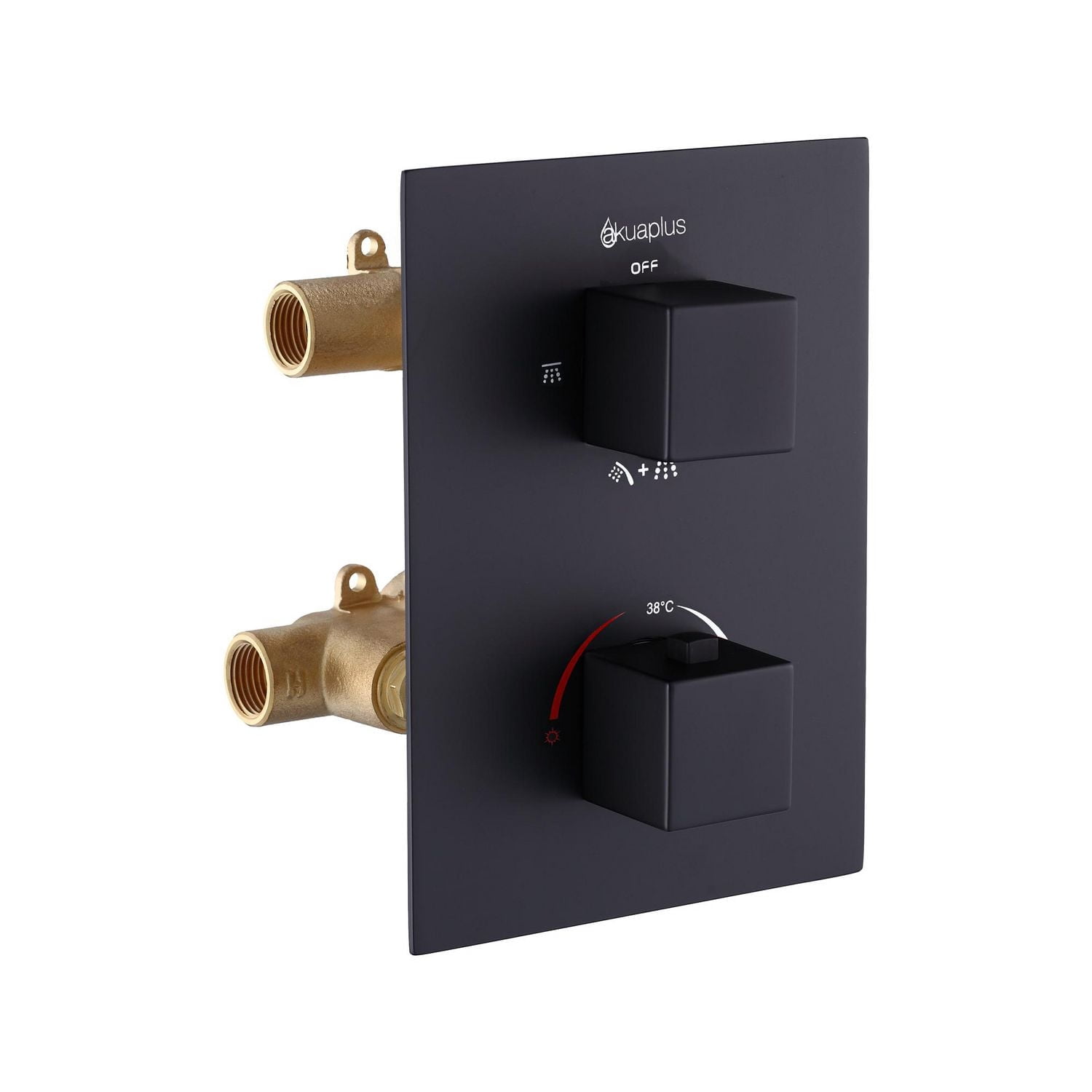 Valve thermostatique carrée 3 fonctions, 2 Systèmes de barre de douche réglable, fini noir