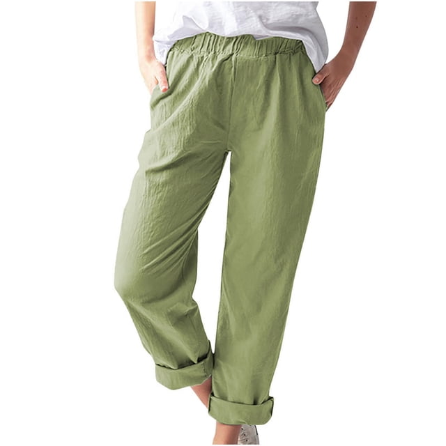 VEKDONE Womens Cotton Linen Long Pants Yellow XXL
