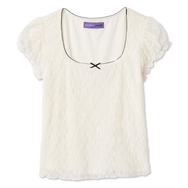 My Sister's Closet Girls' Puff Sleeve Lace Top
