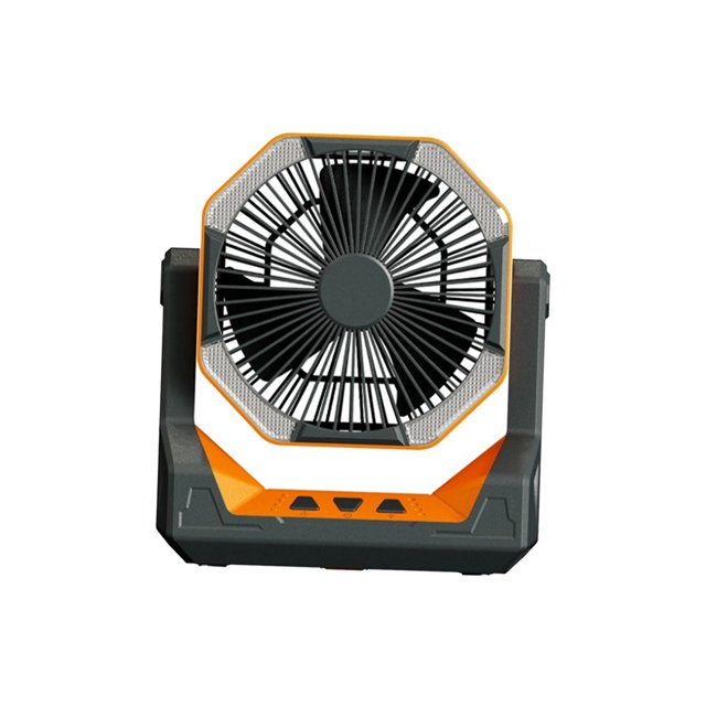 GROWTH TANK Camping Fan with LED Light Angle Height Adjustable with Hook 2 in 1 Desk Fan Orange