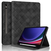 for Samsung Galaxy Tab S10 Lite/S10 FE/S9 FE Case, Rhombus Grid Pattern Multiple Viewing Angles Stand Slim Folio Cover (Black)