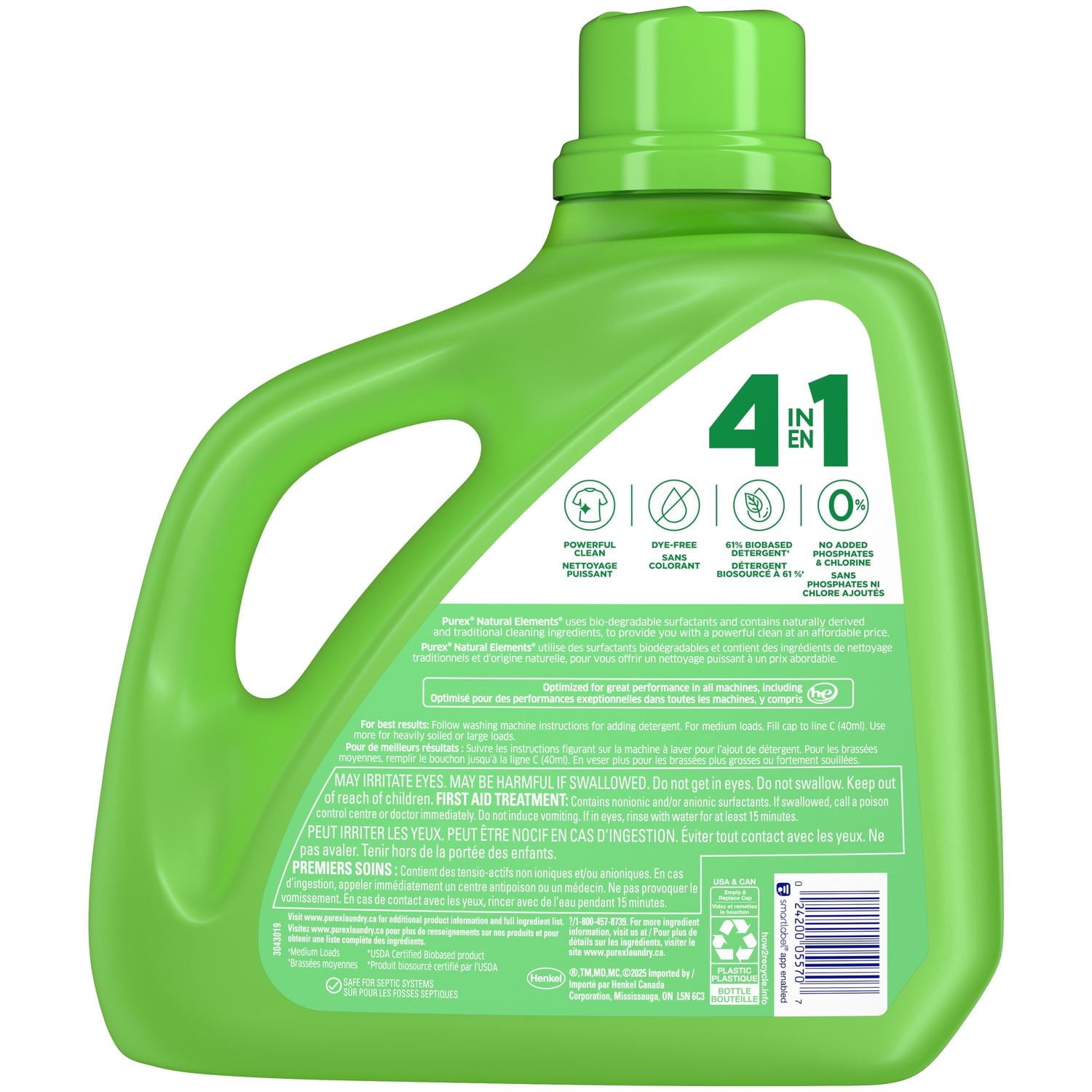 Purex Natural Elements 4 in 1 Concentrated Liquid Laundry Detergent, Linen & Lillies, Free of Added Dyes, 4.43 Litres, 110 Loads