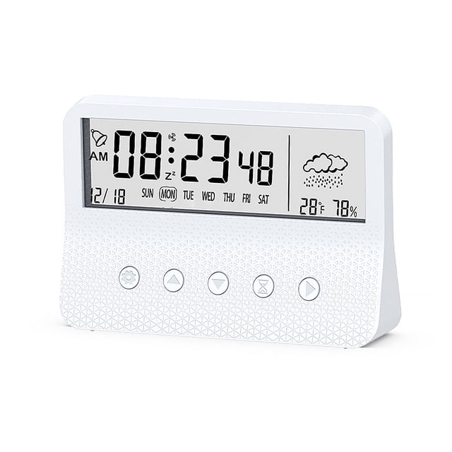 thinsony Living Room Desktop Digital Alarm Clock Plastic Countdown Timer Calendar Temperature Humidity Meter Low Noise Home Supplies White Type 2