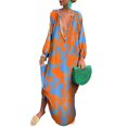 thumbnail image 1 of UKAP Ladies Maxi Dresses Button Down Dress Long Sleeve Loose Party Orange XL, 1 of 2