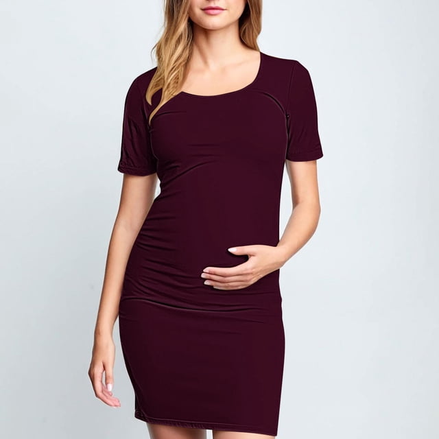 Ovzne Robes Grande Taille pour Femmes aux Formes Robe d'Été Femme à la Mode Imprimée Plissée Jupe de Maternité à Manches Courtes Col Rond Robe Mi-Mollet Robe de Printemps à Manches Courtes Imprimée Liquidation