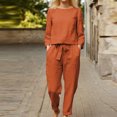 thumbnail image 1 of TIMIFIS Ensembles 2 Pcs pour Femmes en Coton et Lin d'Automne, Col Ras du Cou, Manches Longues, Ensemble de Chemises, Pantalons Longs, Complets pour Femmes avec Poches - Printemps/été, 1 of 7