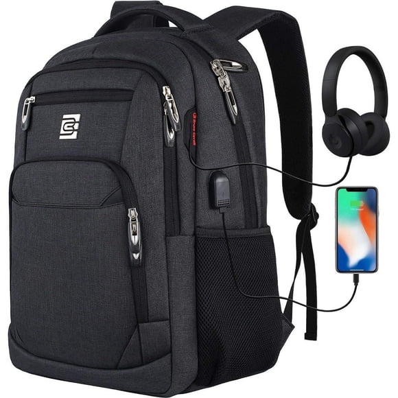 Travel Laptop Backpack Anti Theft Backpacks with USB Charging Port, Travel Business Work Bag 18 Inch College Computer Bag for Men Women, Black