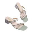 thumbnail image 2 of Womens Sandals Rhinestone Strappy Block Low Heeled Square Toe Clear Chunky Heels Open Toe Two Ways Wearing Slide Summer Dress Shoes Green, 2 of 7