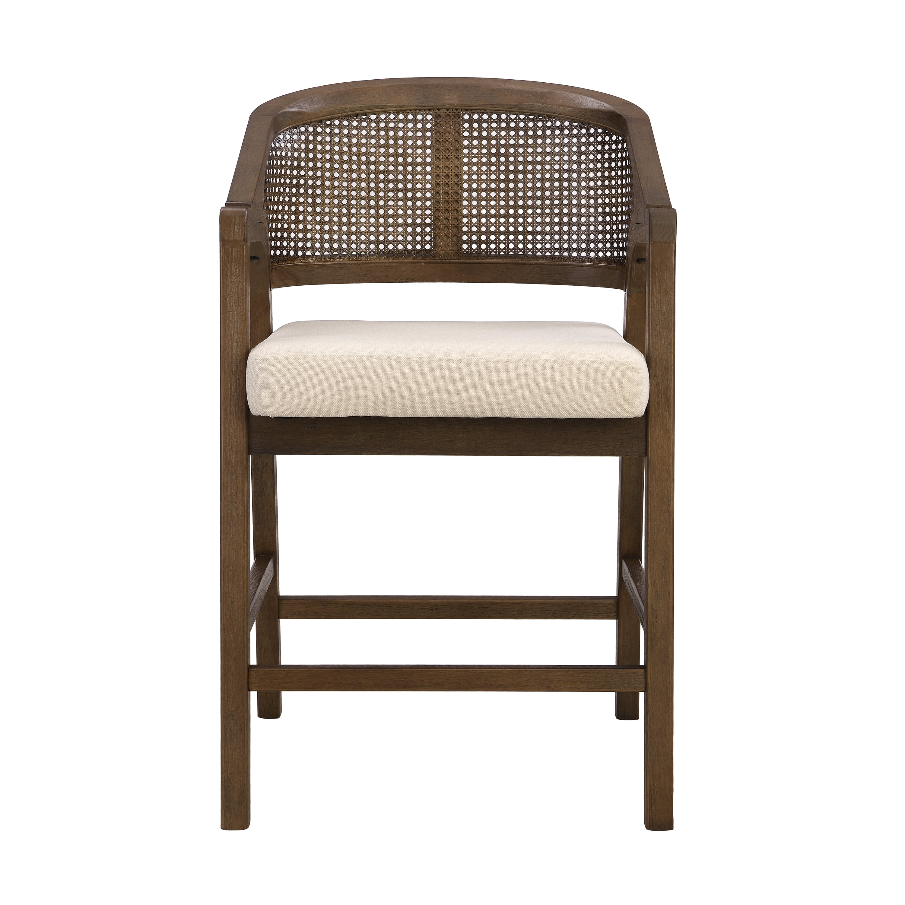Noble House Wooden Frame Counter Stool Set of 2,Rattan Back with Rubberwood Frame,Beige+Walnut