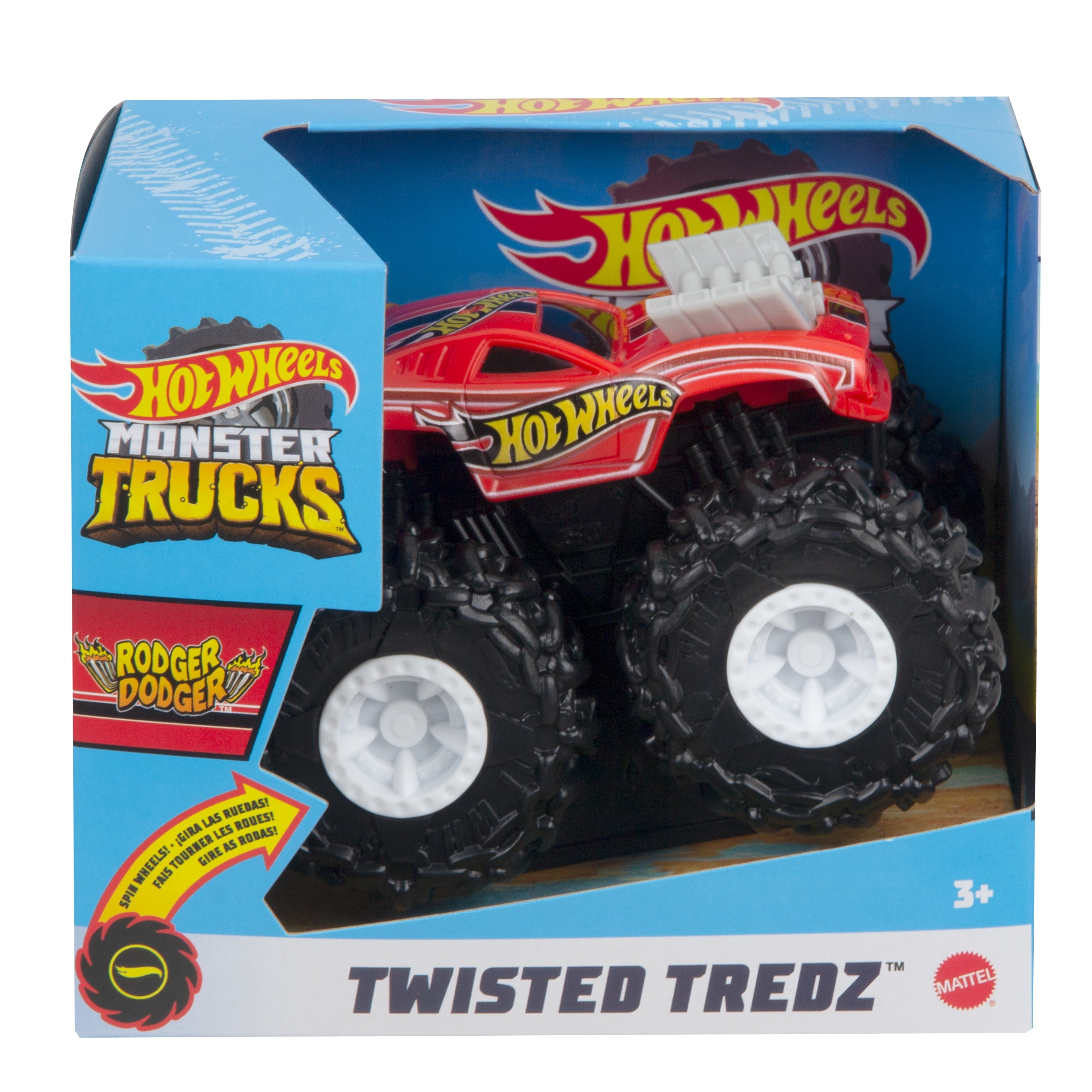 Hot Wheels Monster Trucks 1:43 Scale Rev Tredz Vehicle Rodger Dodger with Friction Motor