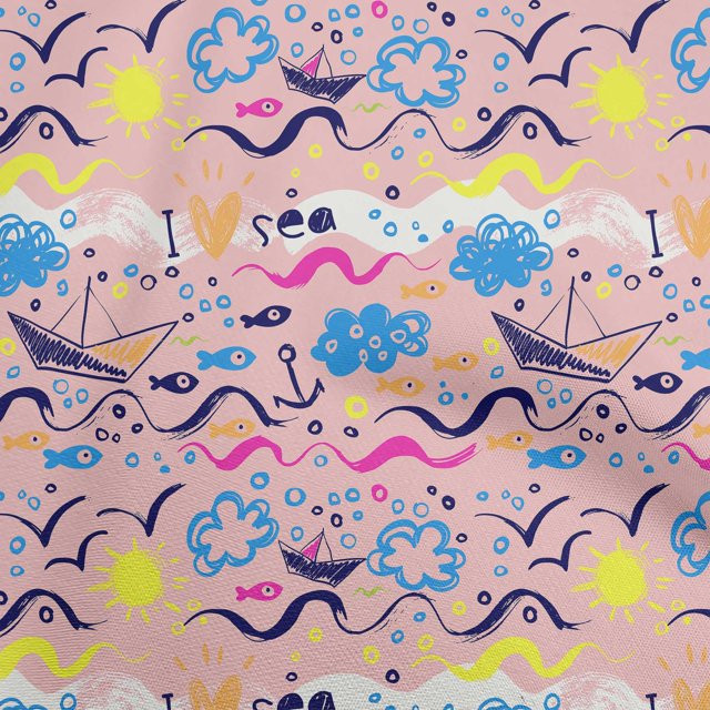oneOone Polyester Lycra Light Pink Fabric Ocean Life Craft Projects Decor Fabric Printed By The Yard 56 Inch Wide