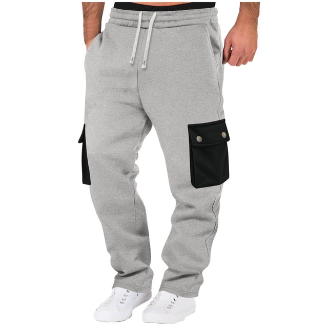 Ceisia Men Solid Color Loose Casual Pants Elastic Waist Drawstring Sports Gift Work Trousers